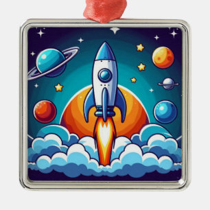 Retro, Weltraumrakete Ornament Aus Metall