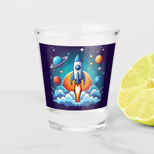 Retro, Weltraumrakete Schnapsglas (Vorderseite)