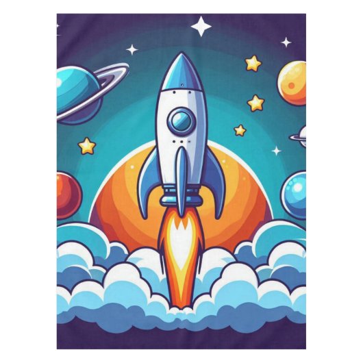 Retro, Weltraumrakete Tischdecke (Vorderseite)