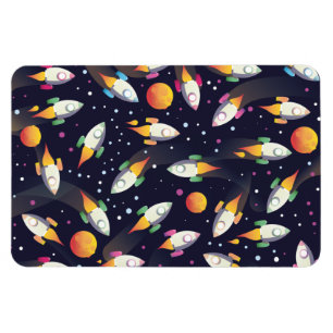 Retro-Weltraumraketen-Muster. Magnet