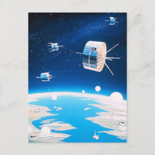 Retro-Weltraumraketen-Satellit, Vintage-Illustrati Postkarte
