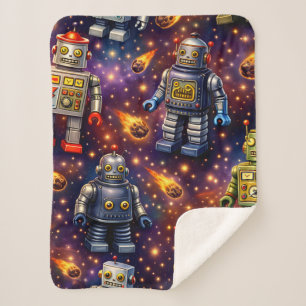 Retro Weltraumroboter und flammende kommen super w Sherpadecke