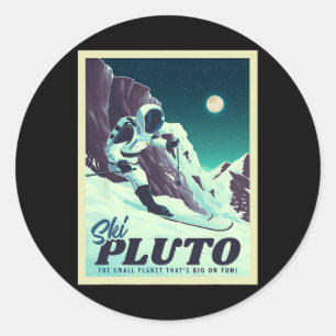 Retro Weltraumtourismus Skifahren Pluto Skifahrer  Runder Aufkleber