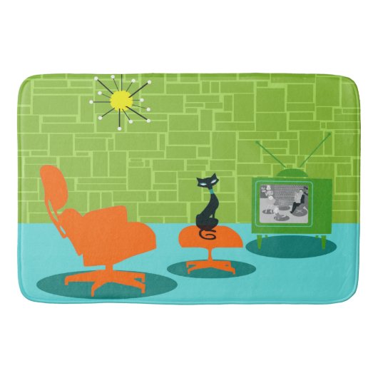 Retro Weltraumzeitalter-Miezekatze-Bad-Matte Badematte (Vorderseite)