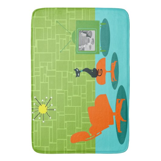 Retro Weltraumzeitalter-Miezekatze-Bad-Matte Badematte (Vorderseite Vertikal)