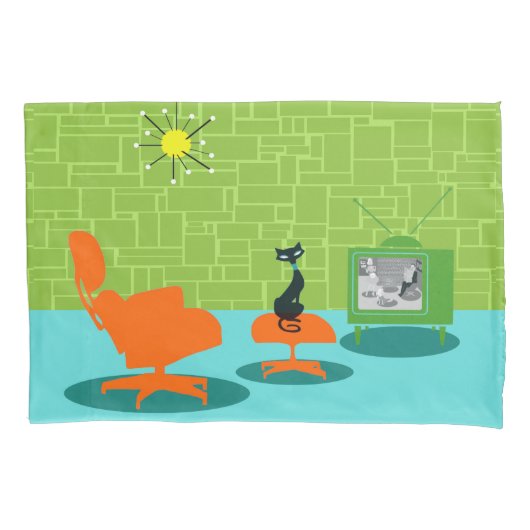 Retro Weltraumzeitalter-Miezekatze-Kissenbezug Kissenbezug (Vorderseite)