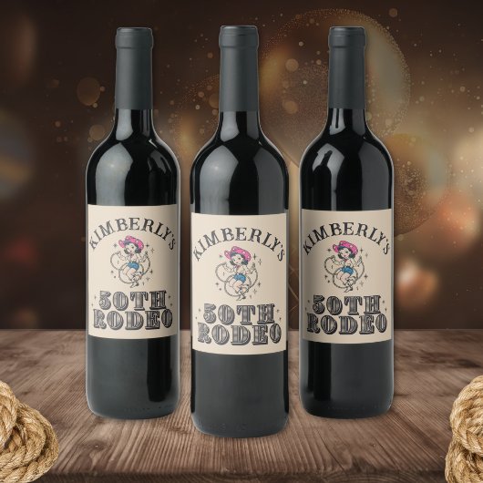 Retro Western 50. Rodeo Geburtstag Weinetikett