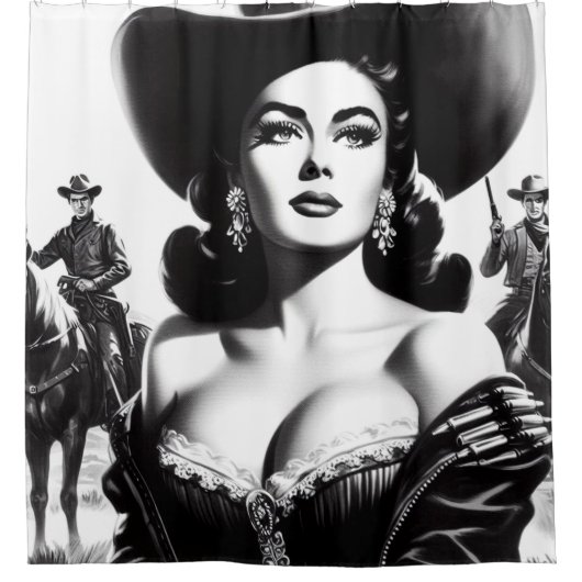 Retro-Western-Button Duschvorhang (Vorderseite)