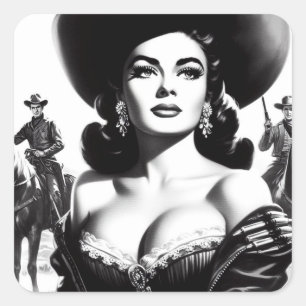 Retro-Western-Button Quadratischer Aufkleber