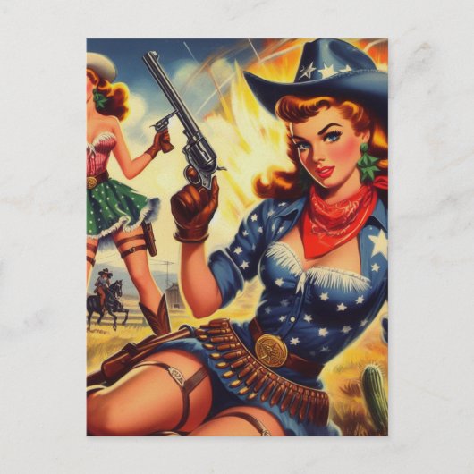 Retro Western Country Girls Postkarte (Vorderseite)