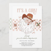 Retro Western Girl Christmas Baby Shooter Einladung (Vorne/Hinten)