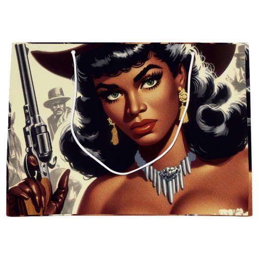 Retro Western Girl Große Geschenktüte (Vorderseite)
