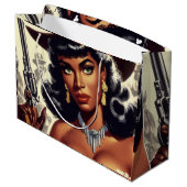 Retro Western Girl Große Geschenktüte (Rückseite Schrägansicht)