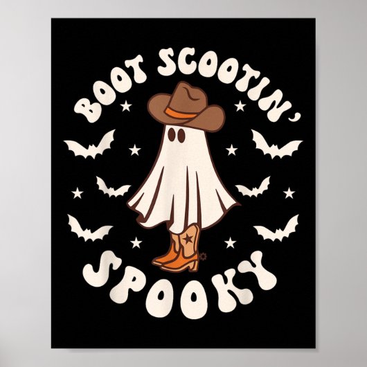 Retro Western Halloween Cute Ghost Funny Boot Scoo Poster (Vorne)