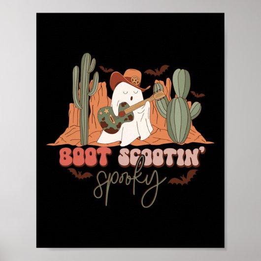 Retro Western Halloween Niedlich Ghost Fun Boot Sc Poster (Vorne)
