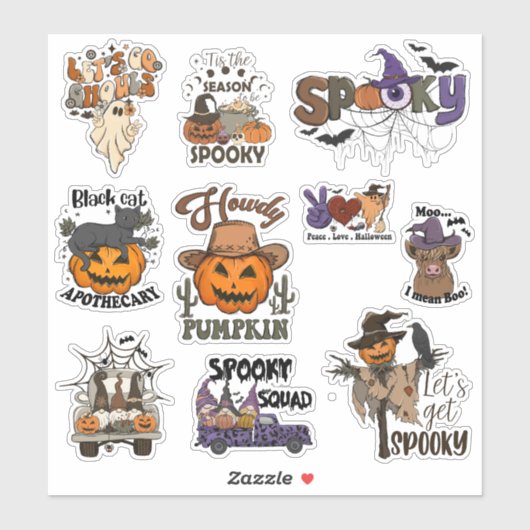 Retro Western Halloween Sticker Pack (Blatt)