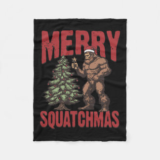 Retro Western Merry Squatchmas Funny Bigfoot Santa Fleecedecke