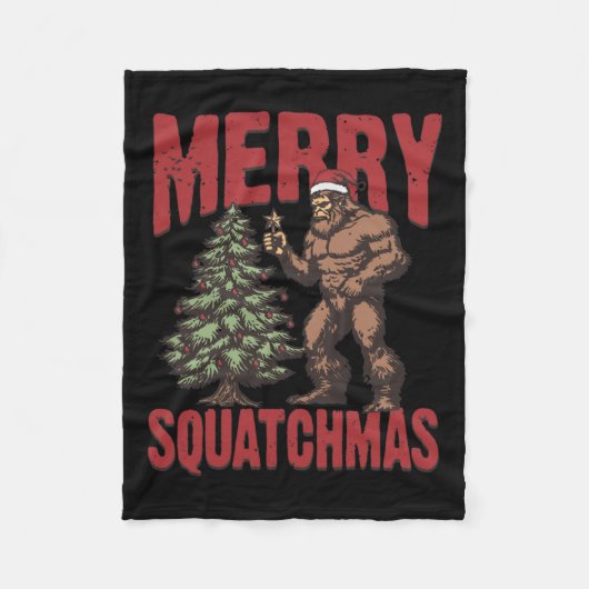 Retro Western Merry Squatchmas Funny Bigfoot Santa Fleecedecke (Vorderseite)