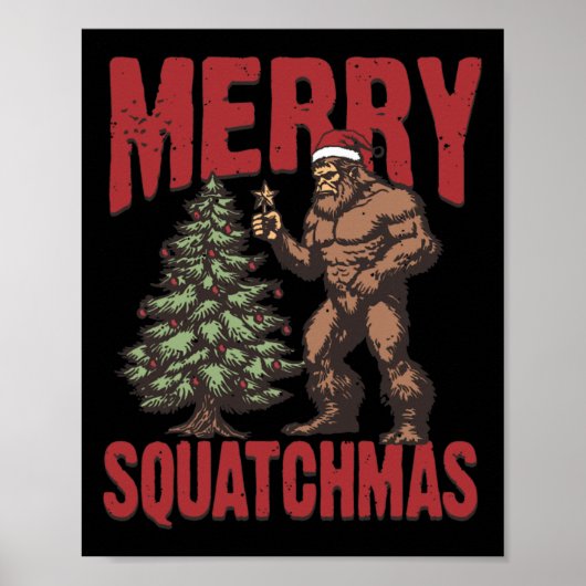 Retro Western Merry Squatchmas Funny Bigfoot Santa Poster (Vorne)