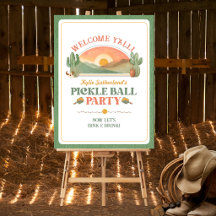 Retro-Western-Pickleball-Willkommensparty-Schild