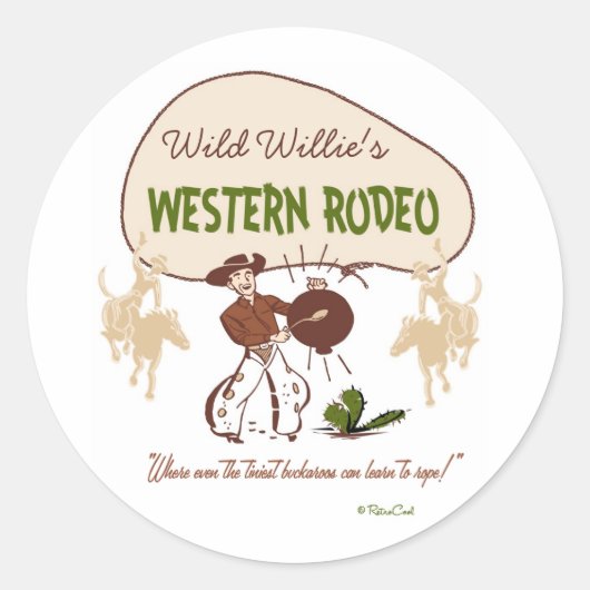 Retro 'Western Rodeo' Runder Aufkleber (Vorderseite)