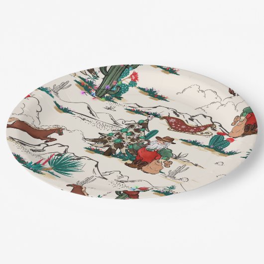 Retro Western Weihnachtszeitung Teller (Schrägansicht)