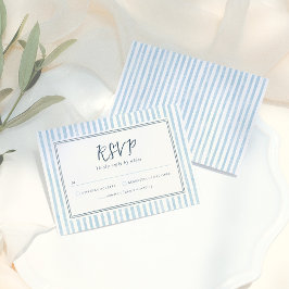 Retro Whimsical Blue Stripes Handdrawn RSVP Card Karte