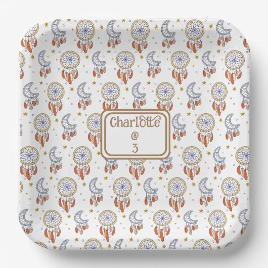Retro Whimsical Boho Muster Name Geburtstag Pappteller (Vorderseite)