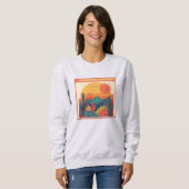 Retro Whimsical Boho-Stil Sonnenuntergangslandscha Sweatshirt (Vorne ganz)