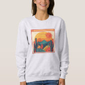 Retro Whimsical Boho-Stil Sonnenuntergangslandscha Sweatshirt (Vorderseite)
