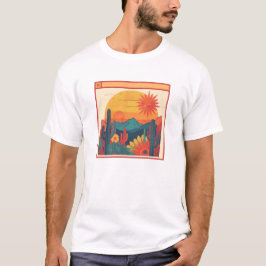 Retro Whimsical Boho-Stil Sonnenuntergangslandscha T-Shirt