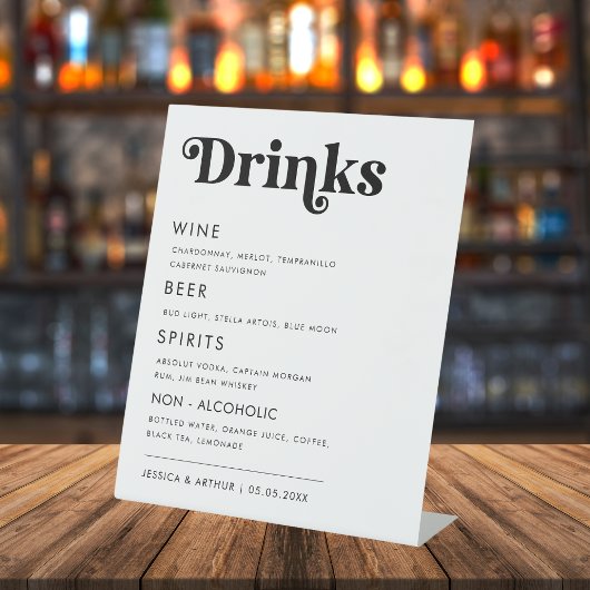 Retro Whimsical Bold Script Wedding Bar Drink Menu Sockelschild