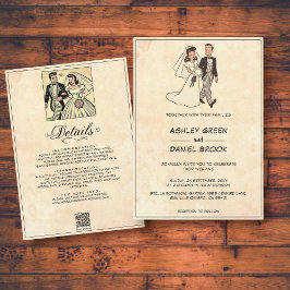 Retro Whimsical Bridge and Groom Comic Book Weddin Einladung