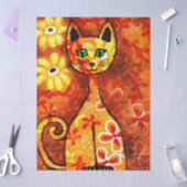 Retro Whimsical Cat Kitty Floral Orange Decoupage Seidenpapier (Basteln)