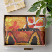 Retro Whimsical Cat Kitty Floral Orange Decoupage Seidenpapier (Geschenk)