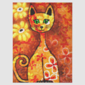 Retro Whimsical Cat Kitty Floral Orange Decoupage Seidenpapier (Vorderseite)