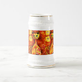Retro Whimsical Cat Kitty Floral Orange Yellow Red Bierglas (Mittel)