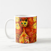 Retro Whimsical Cat Kitty Floral Orange Yellow Red Kaffeetasse (Links)