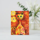 Retro Whimsical Cat Kitty Floral Yellow Orange Postkarte (Stehend Vorderseite)