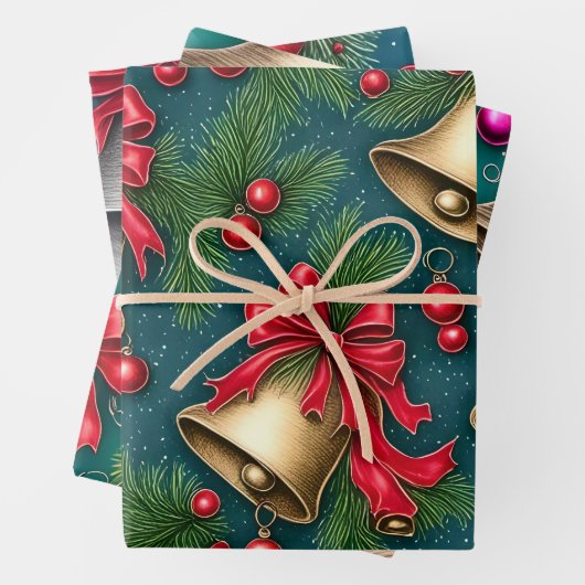 Retro Whimsical Christmas Bells Geschenkpapier Set (Beispiel)