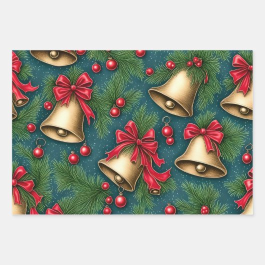 Retro Whimsical Christmas Bells Geschenkpapier Set (Vorderseite)