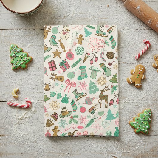 Retro Whimsical Doodles Weihnachten Geschirrtuch