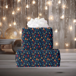 Retro Whimsical + Dunkle Weihnachtsbäume Geschenkpapier