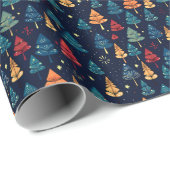Retro Whimsical + Dunkle Weihnachtsbaumen Geschenkpapier (Rolleneckpunkt)