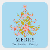 Retro Whimsical farbenfrohe Weihnachtsbaum Monogra Quadratischer Aufkleber (Vorderseite)