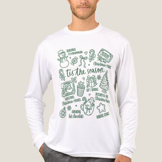 Retro Whimsical Festive Green Christmas Doodles Tri-Blend Shirt (Vorderseite)