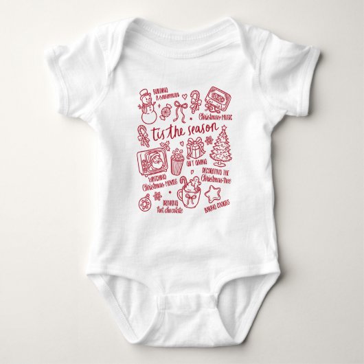 Retro Whimsical Festive Red Christmas Doodles Baby Strampler (Vorderseite)