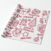 Retro Whimsical Festive Red Christmas Doodles Geschenkpapier (Ungerollt)