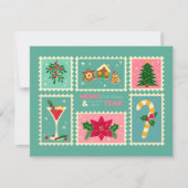 Retro Whimsical grün und rosa Feiertagskarte (Vorderseite)
