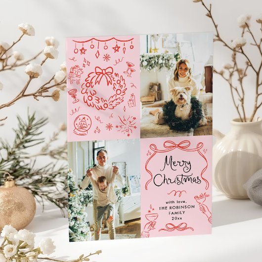 Retro Whimsical Hand Drawn Frohe Weihnachten 2 Fot